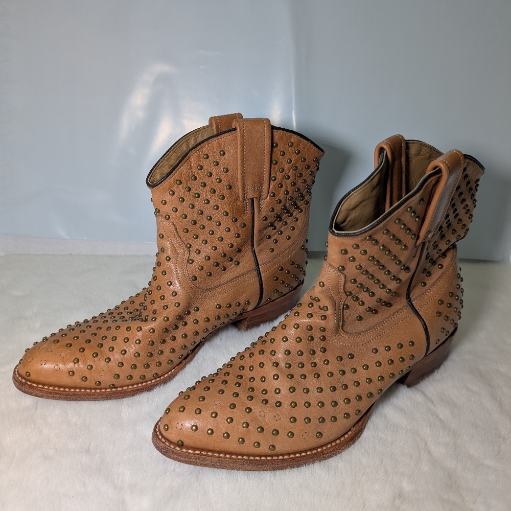 Y2K Matisse Studded Western Booties | 9.5 | Tan Leather Made in Mexico Festival